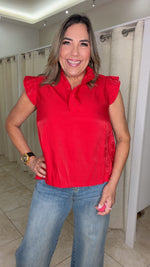 Red Ruffle Neck Top