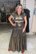 Metallic Brown Colombian Maxi Skirt Set