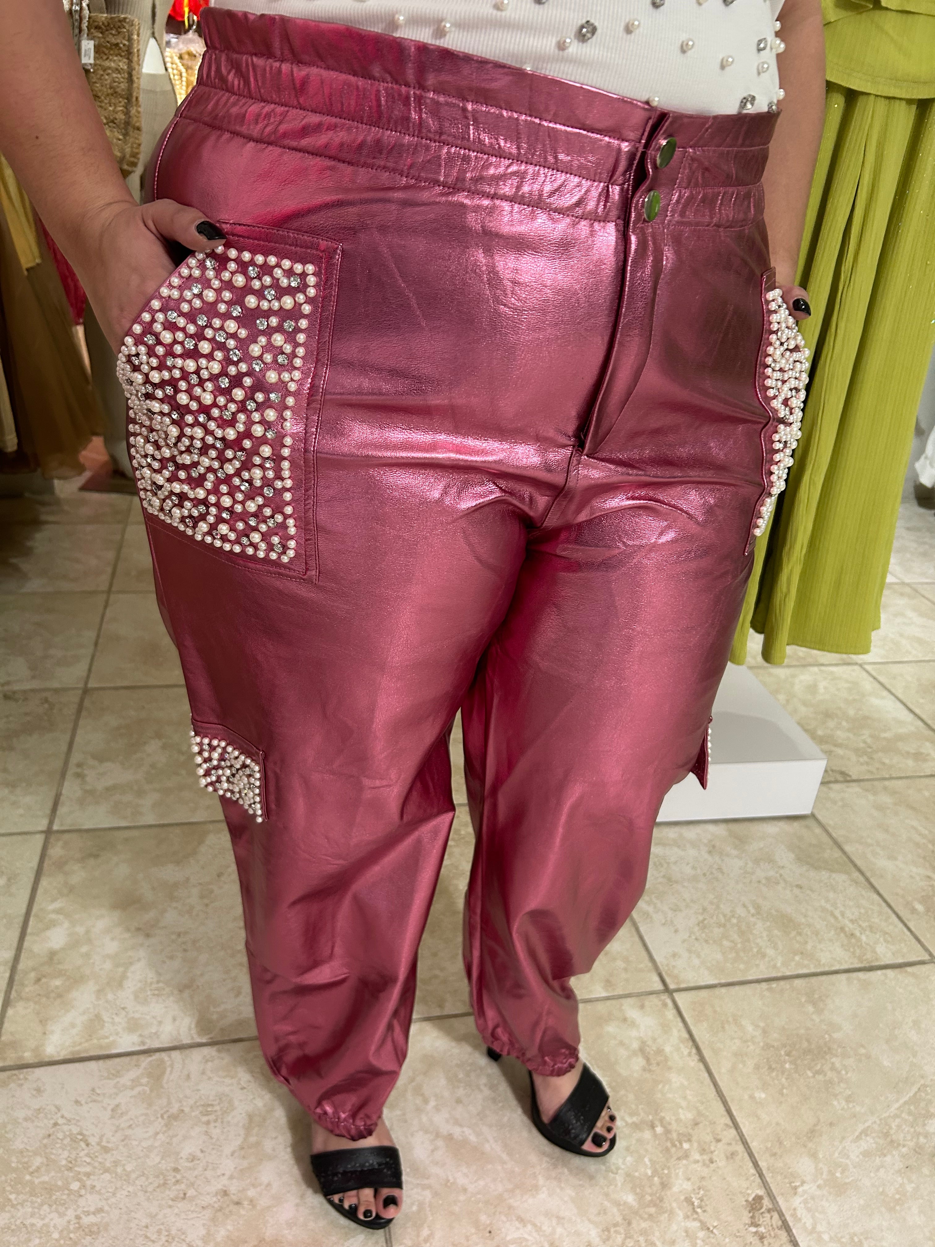 Pink Metallic Pant Plus