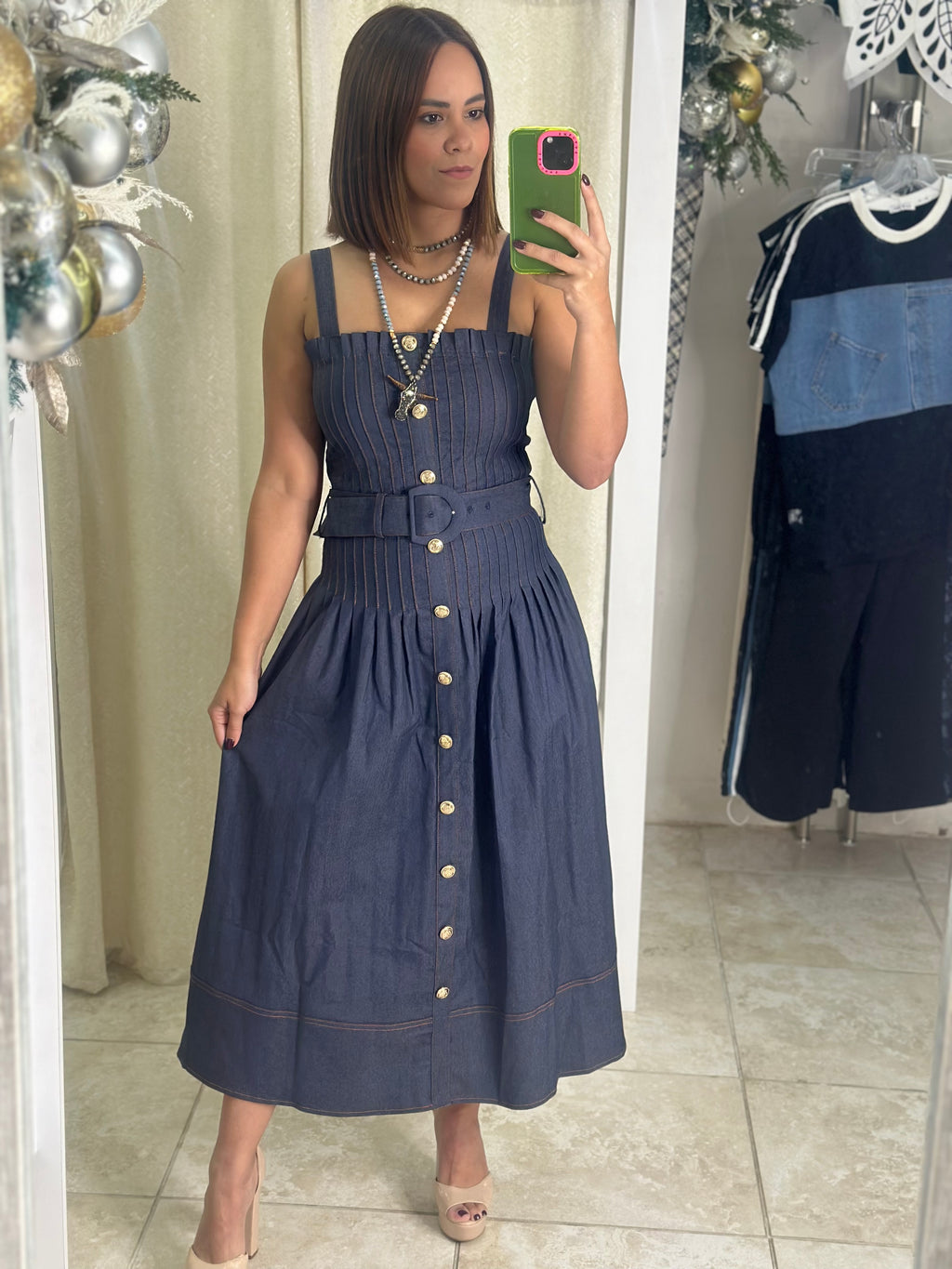 Pleating Detail Midi Dress