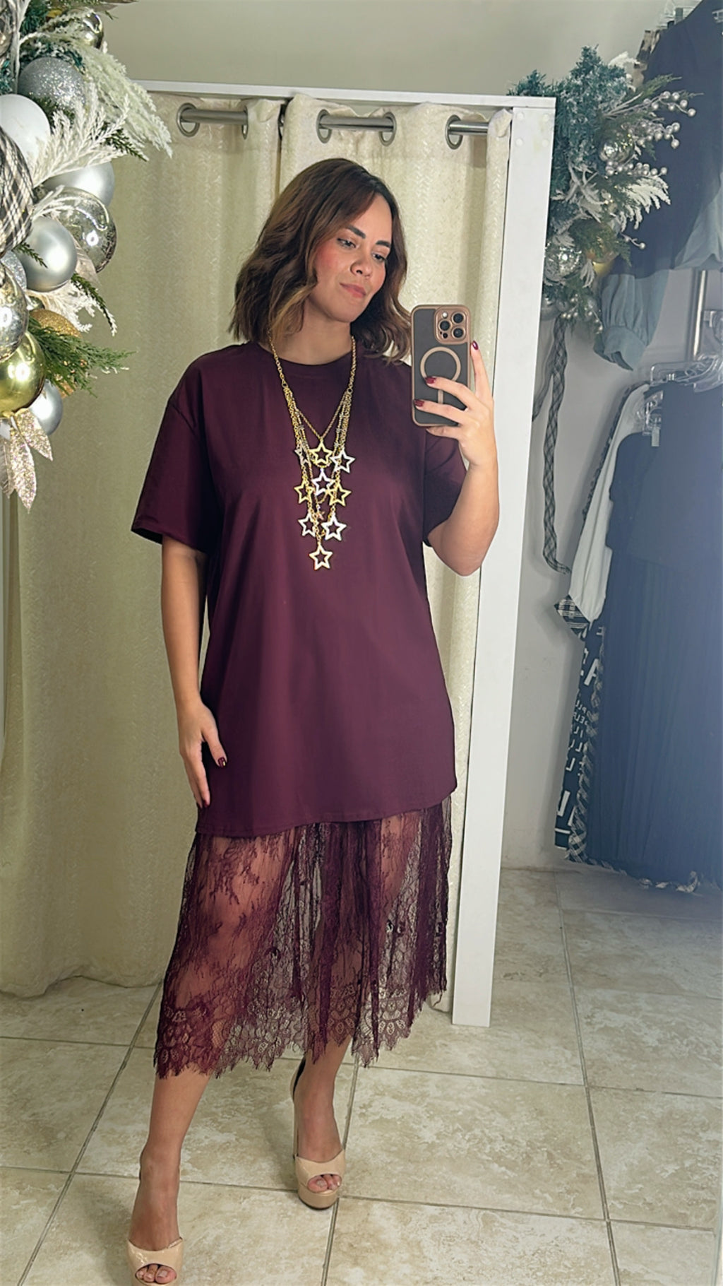 Burgandy T-Shirt & Lace Dress