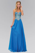 Ocean Blue Strapless Chiffon Long Dress