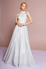 Silver Halter Neck Glitter Long Dress