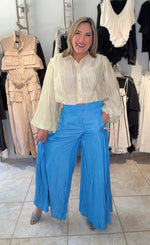 Sky Blue High Waist Leg Flare Pant