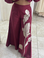 Burgundy Embriodery Leaves Pant Set