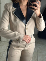 Khaki & Black Leather Pant Set