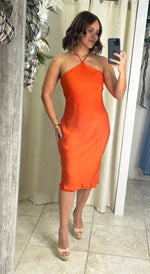 Pumkin Satin Halter Midi Dress