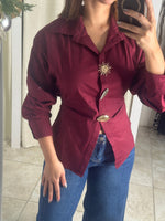 Burgundy Metal Button Blouse