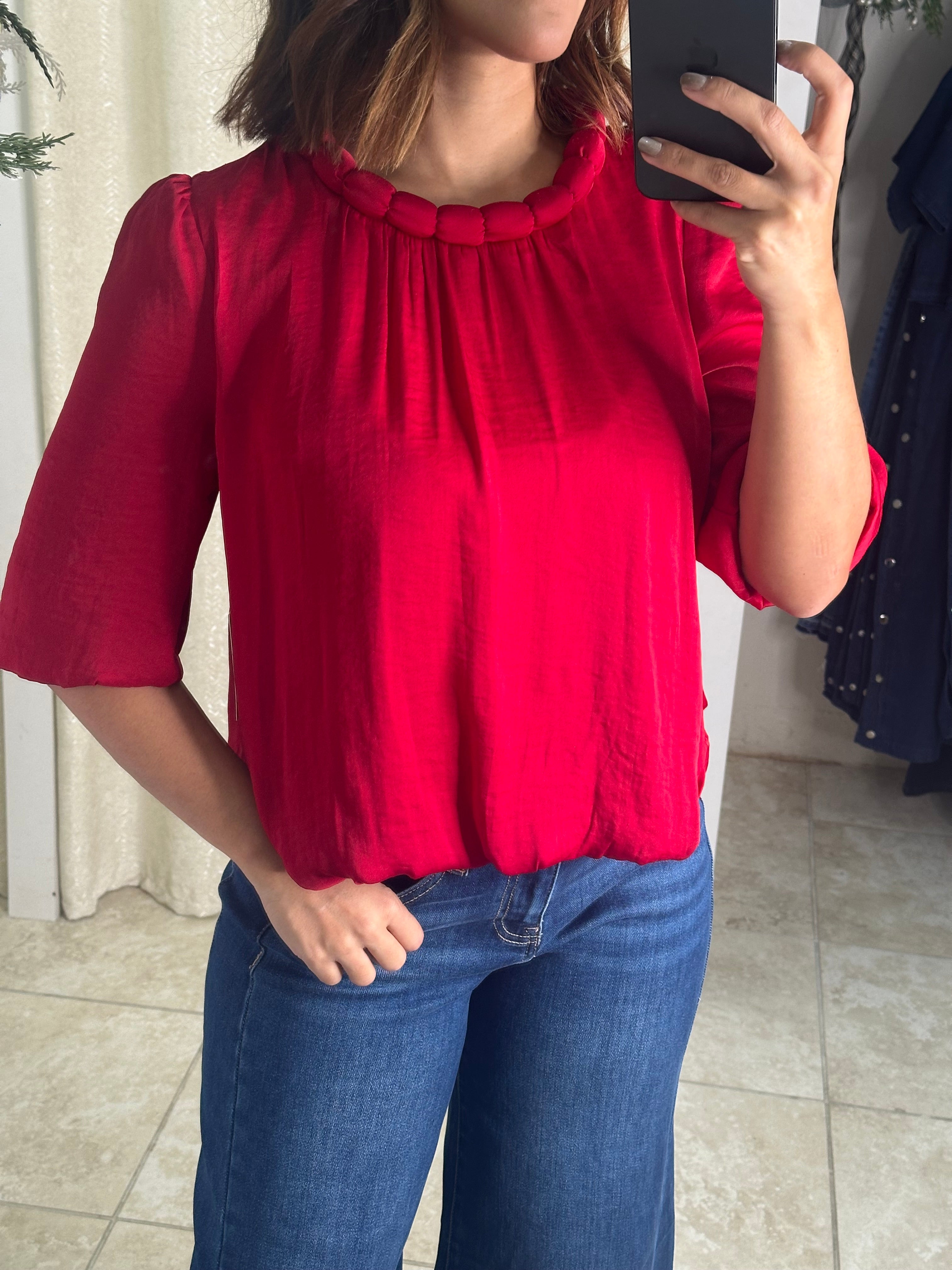 Red Round Blouse