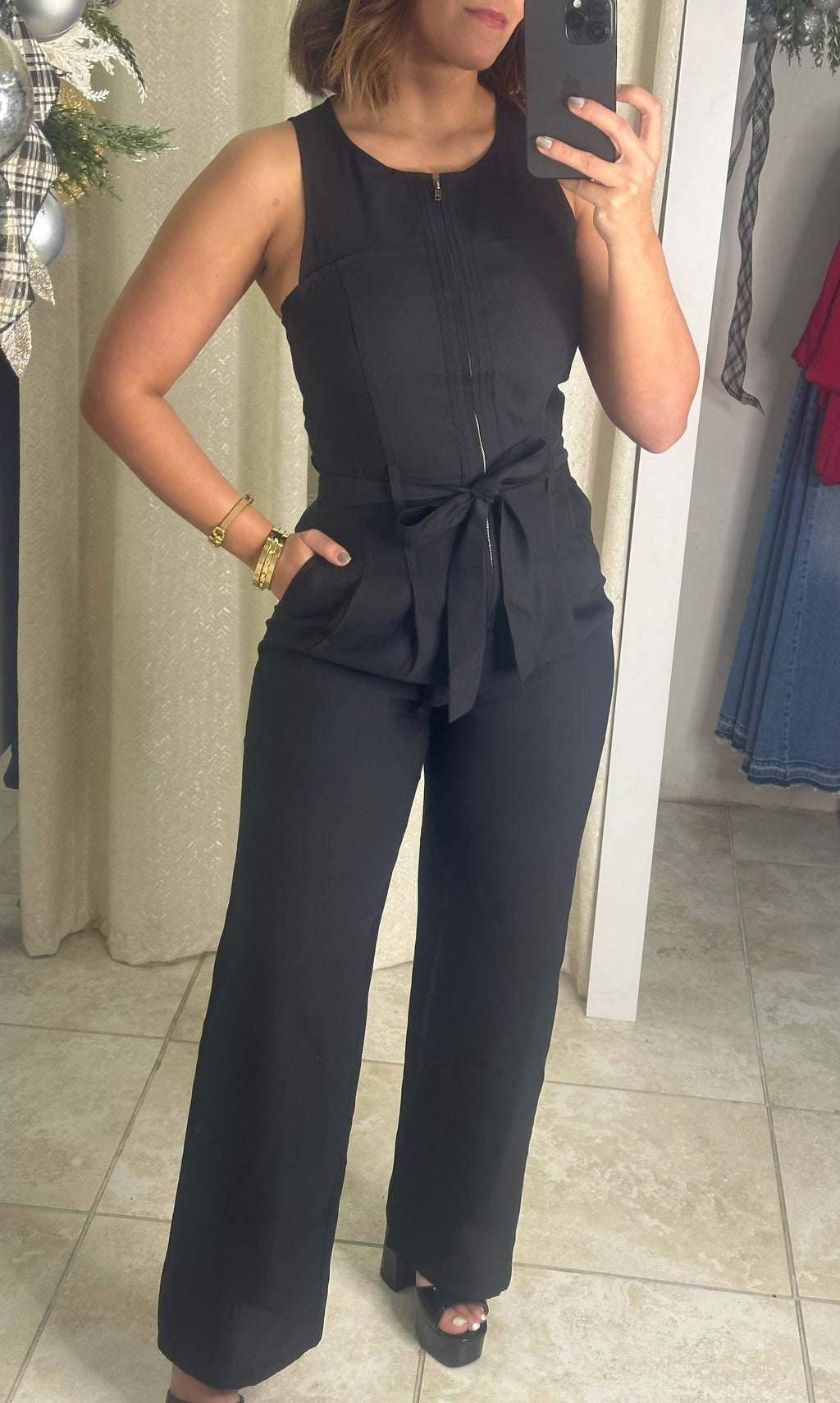 Black High Neck Zipper Jumpsuit