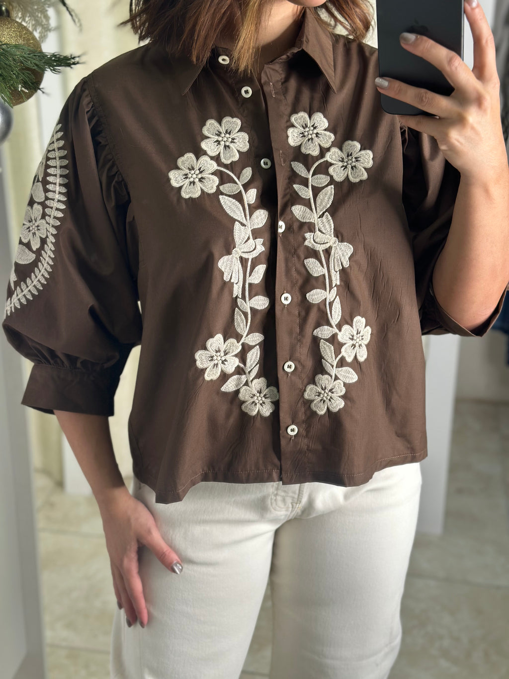 Cream & Brown Blouse