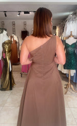 One Shoulder Chocolate/White Dress