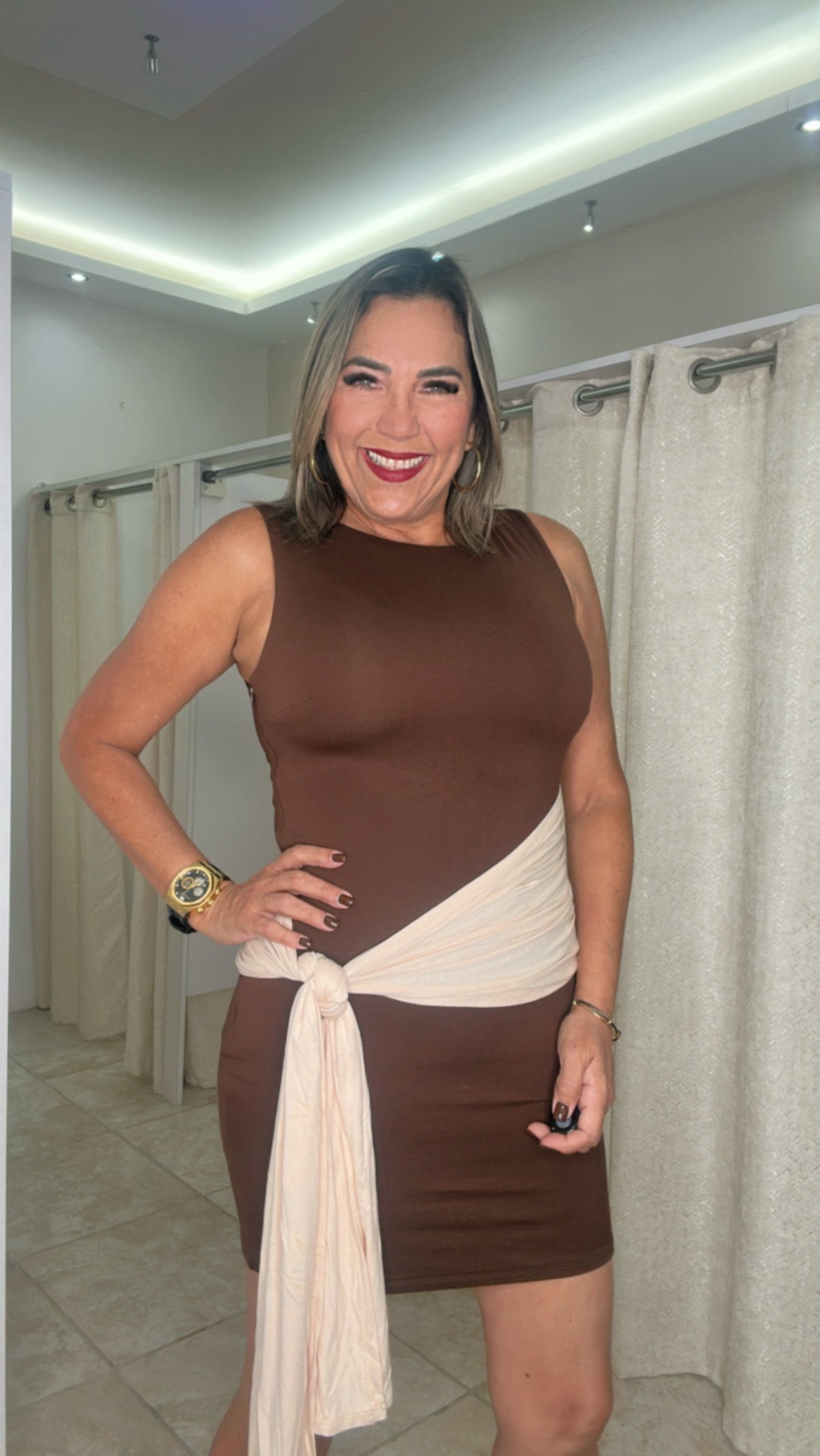 Contrast Waist Tie Bodycon Mini Dress