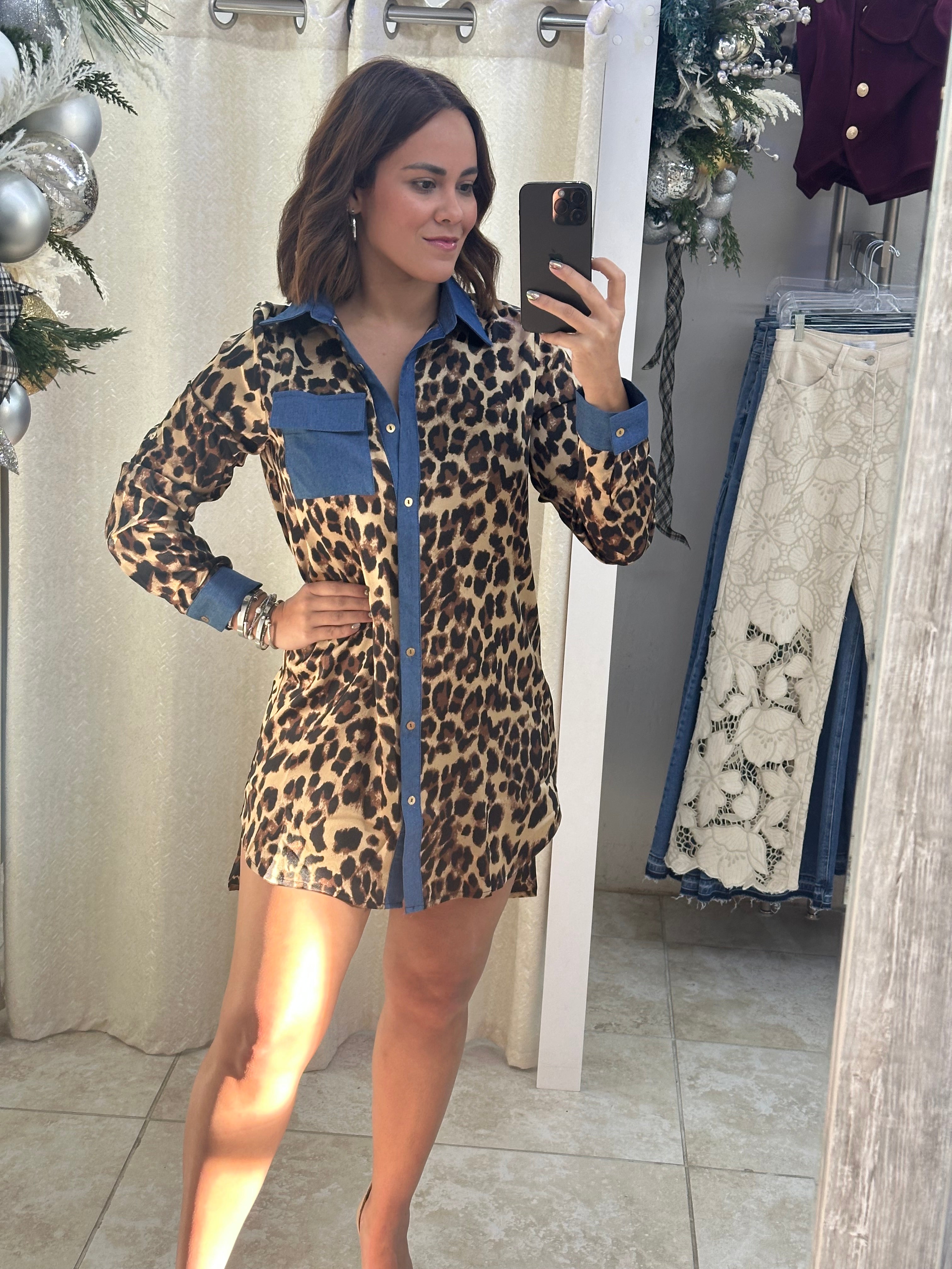 Denim & Animal Print Short Dress
