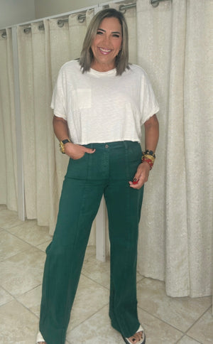 TC Mid Rise Wide Leg Hem Pants