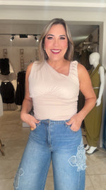 Sand V Ruched Top