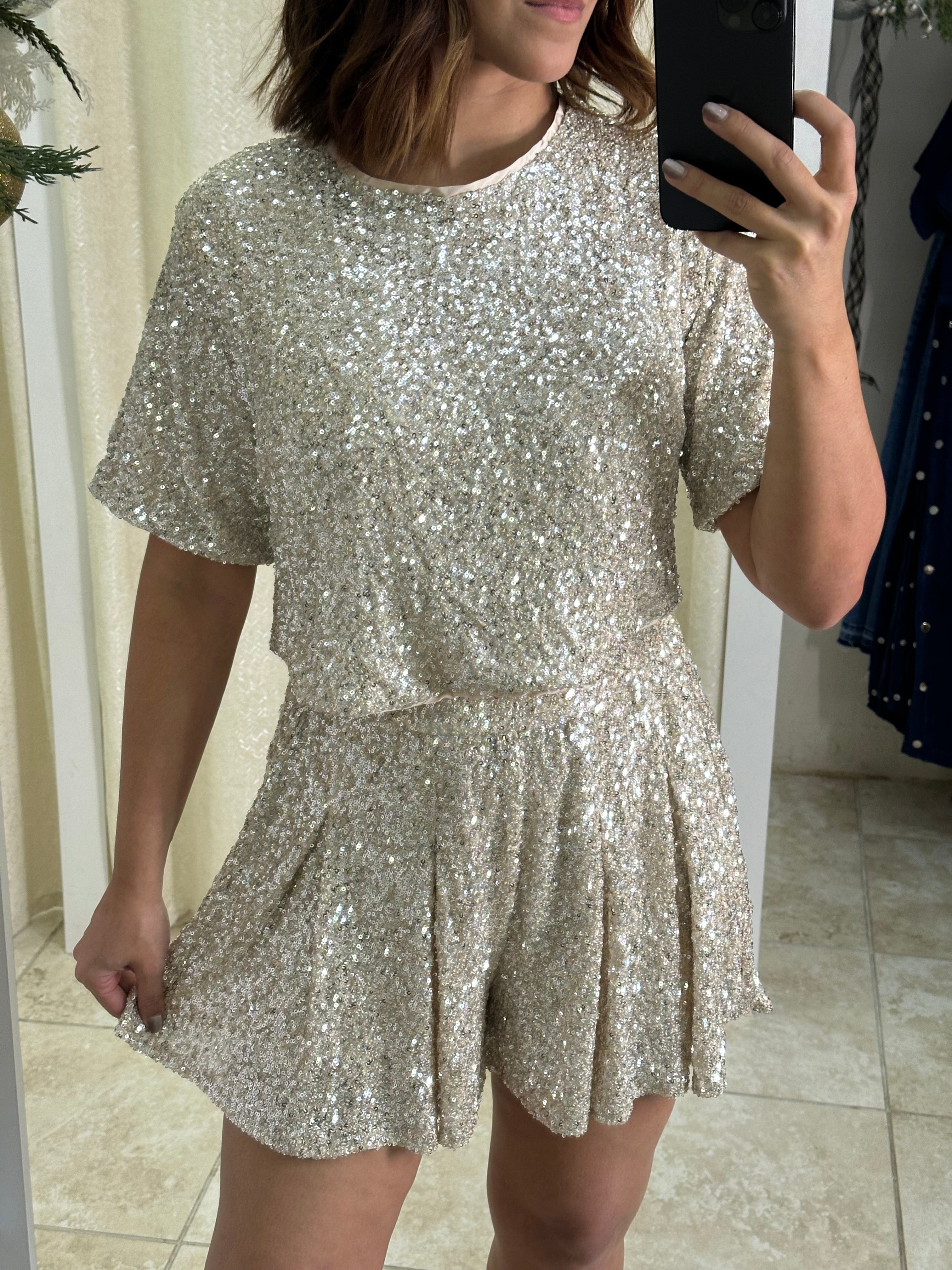 Short Sleeve Sequin Pant Set