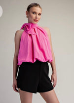 High Neck Tie Wrap Balloon Sleeveless Top