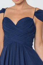 Navy Chiffon Ruched Long Dress