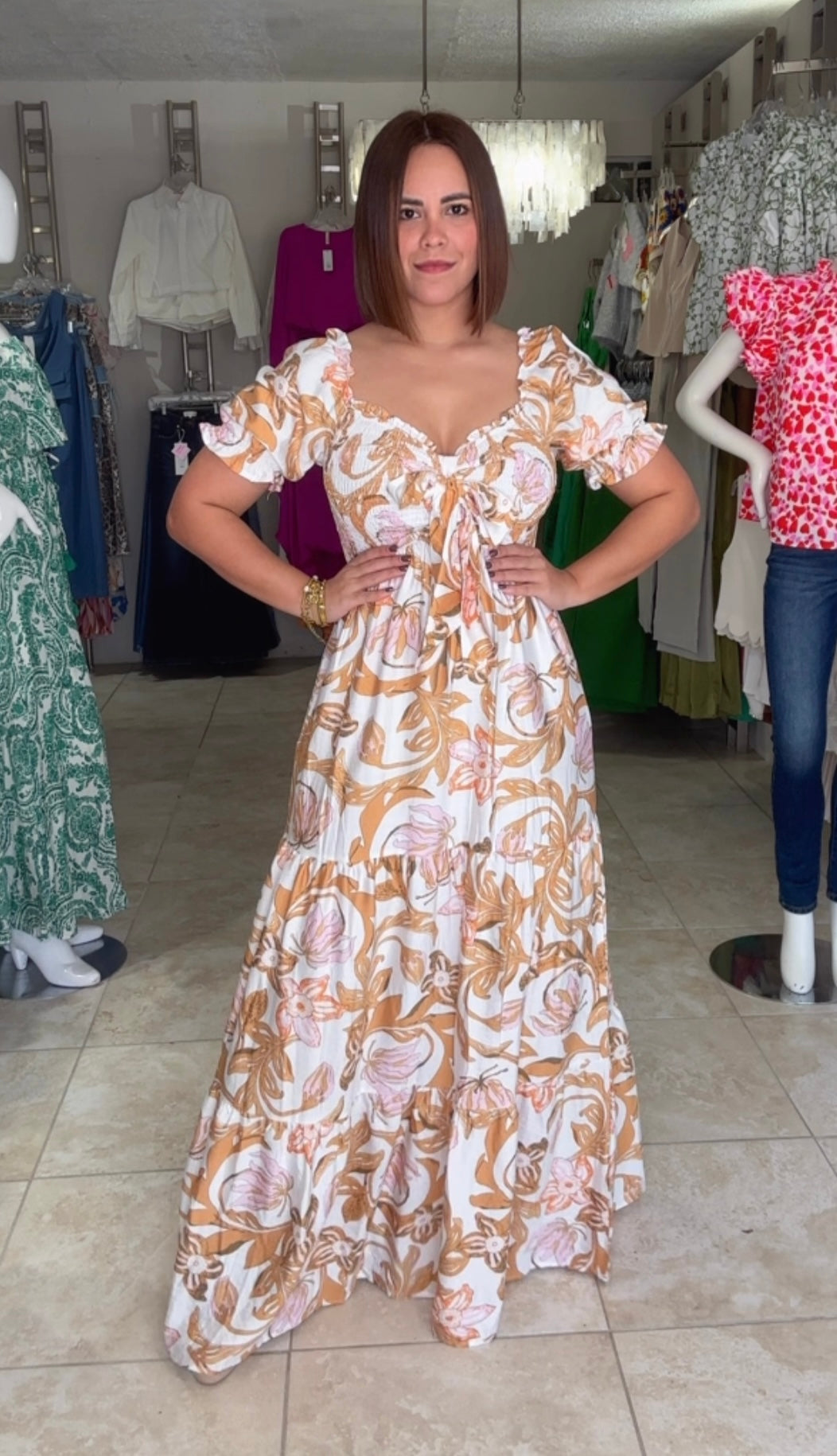 Printed Smoked Long Dress