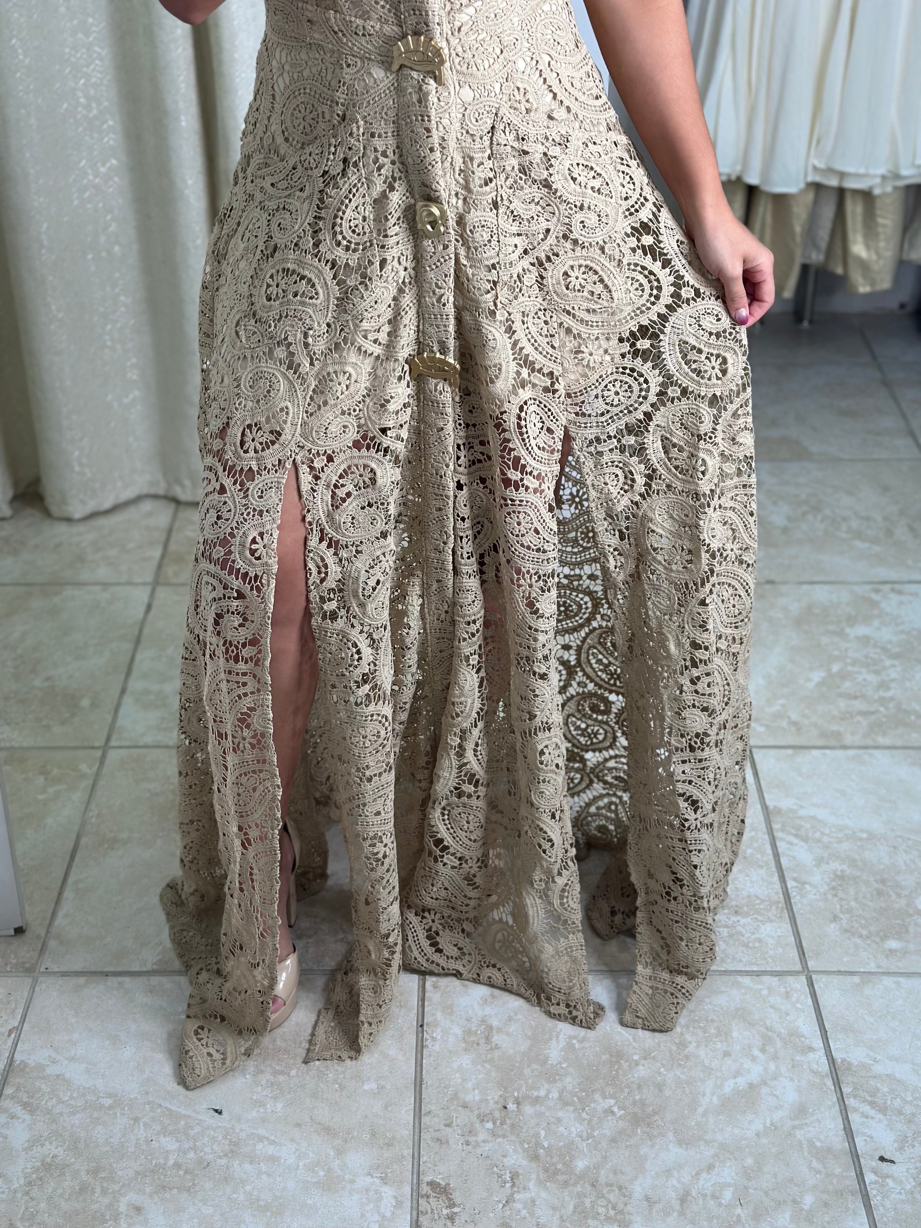 Khaki Eyelet Maxi Dress