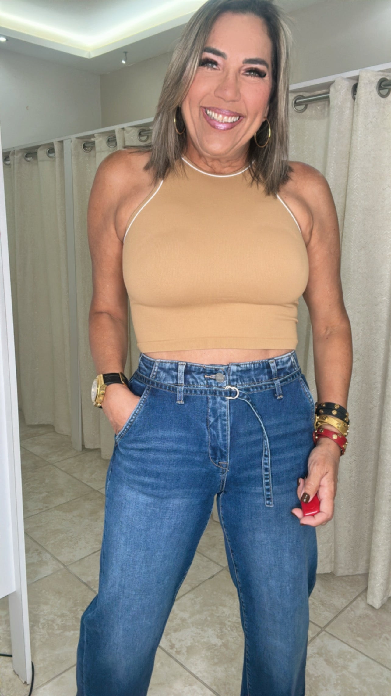 High Rise Wide Leg Belted Jeans
