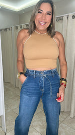 High Rise Wide Leg Belted Jeans