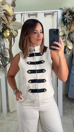 Beige Sleeveless Top And Pants Set