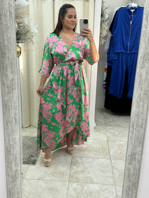 Green Pink Print Maxi Dress