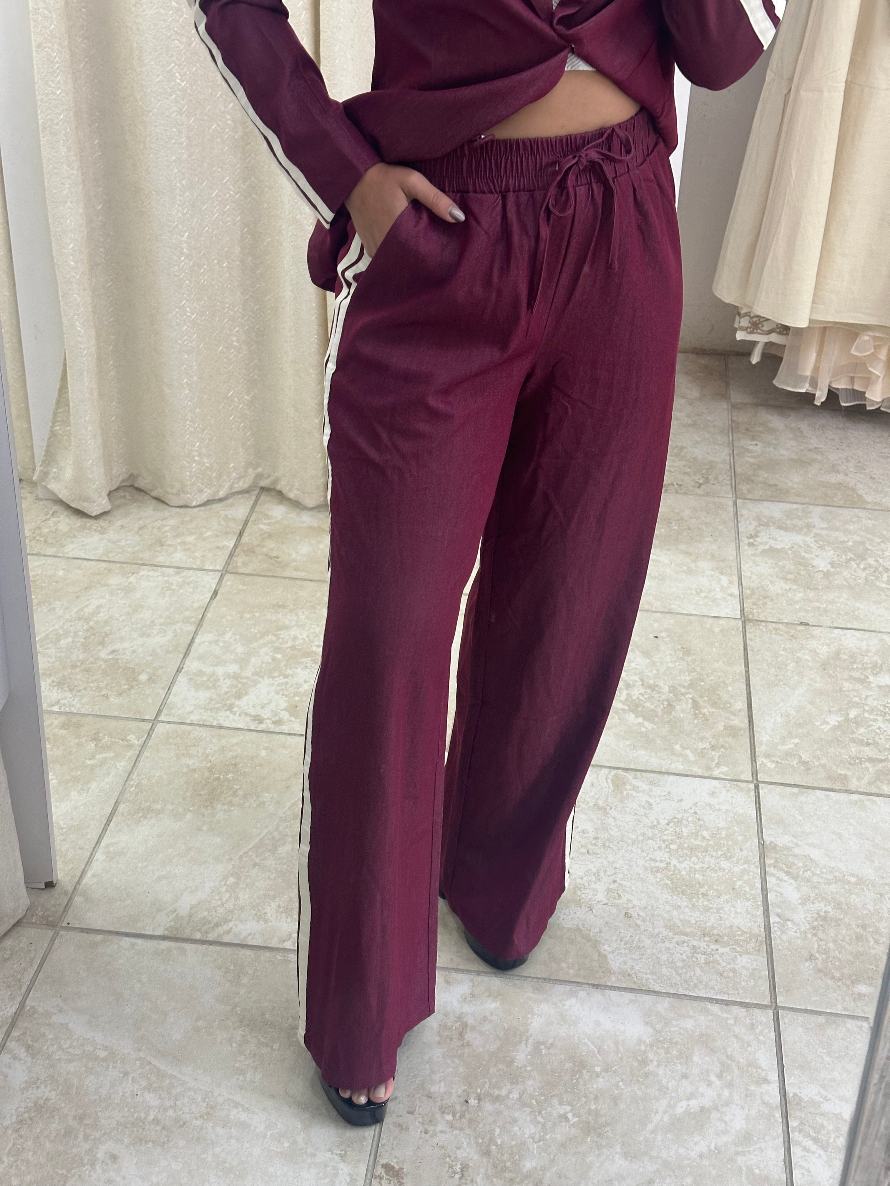 Burgandy  Denim Pants Set