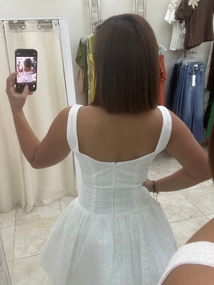 Eyelet Lace Button Front Mini Dress