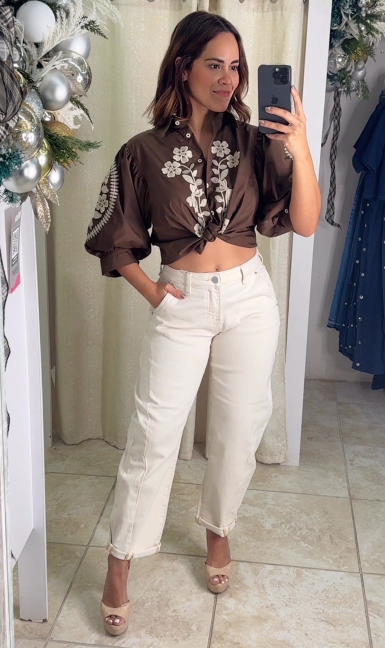 Ivory High Rise Barrel Jean