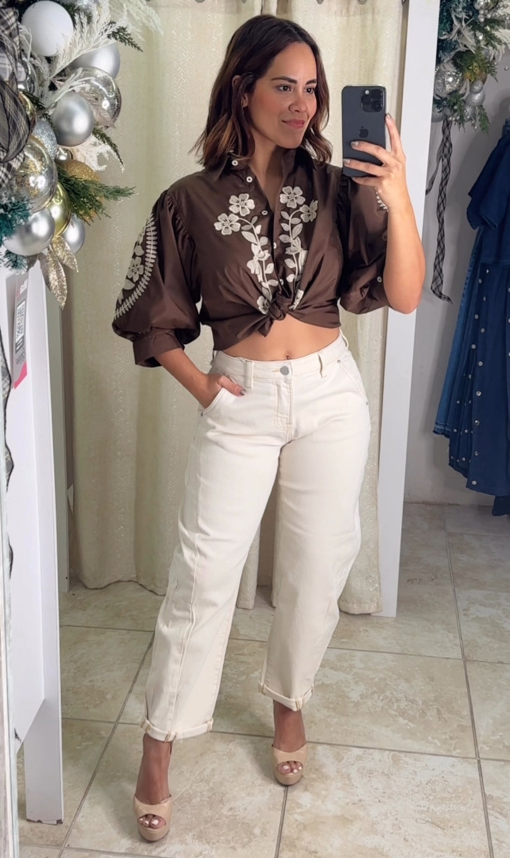 Ivory High Rise Barrel Jean