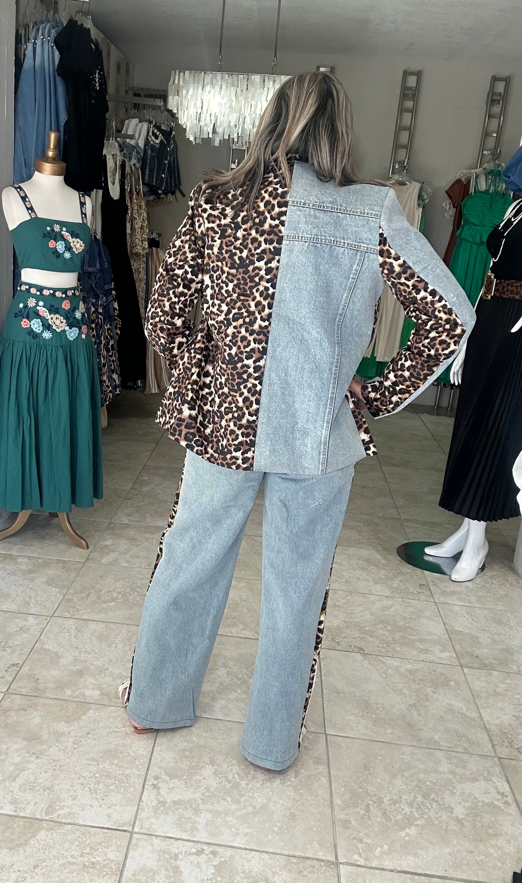 Denim & Animal Print Pant