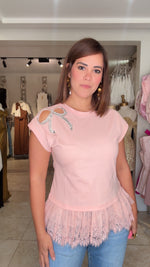 Rhinestone Cotton T Shirt