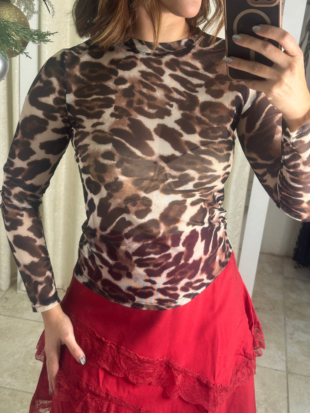 Animal Print Mesh Top