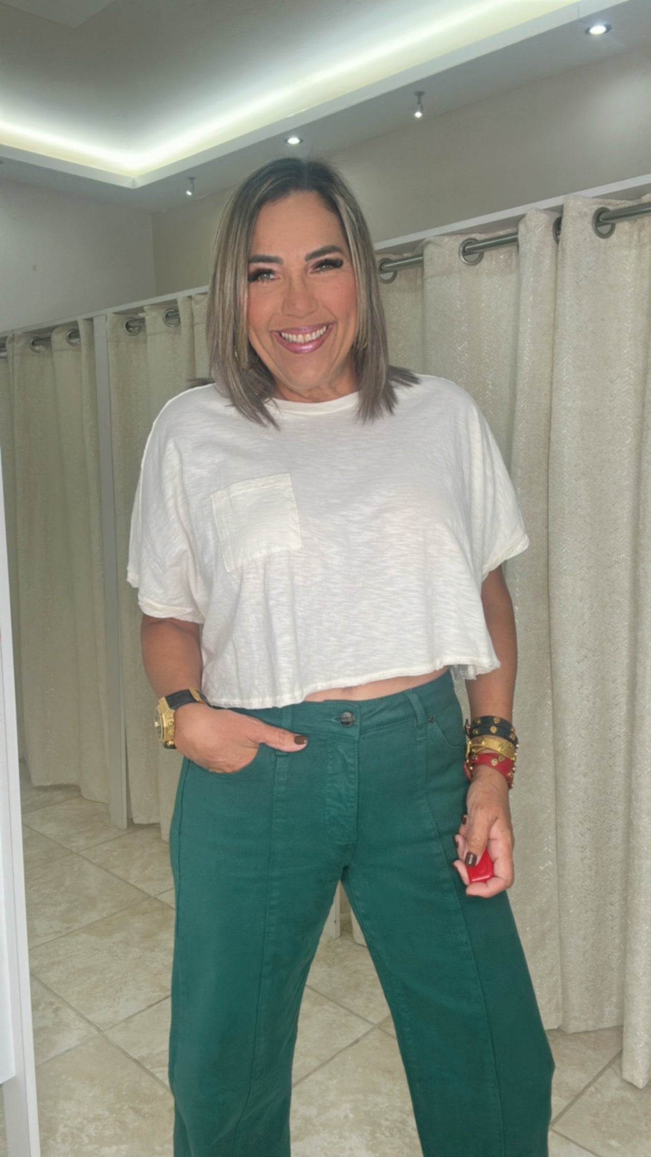 TC Mid Rise Wide Leg Hem Pants