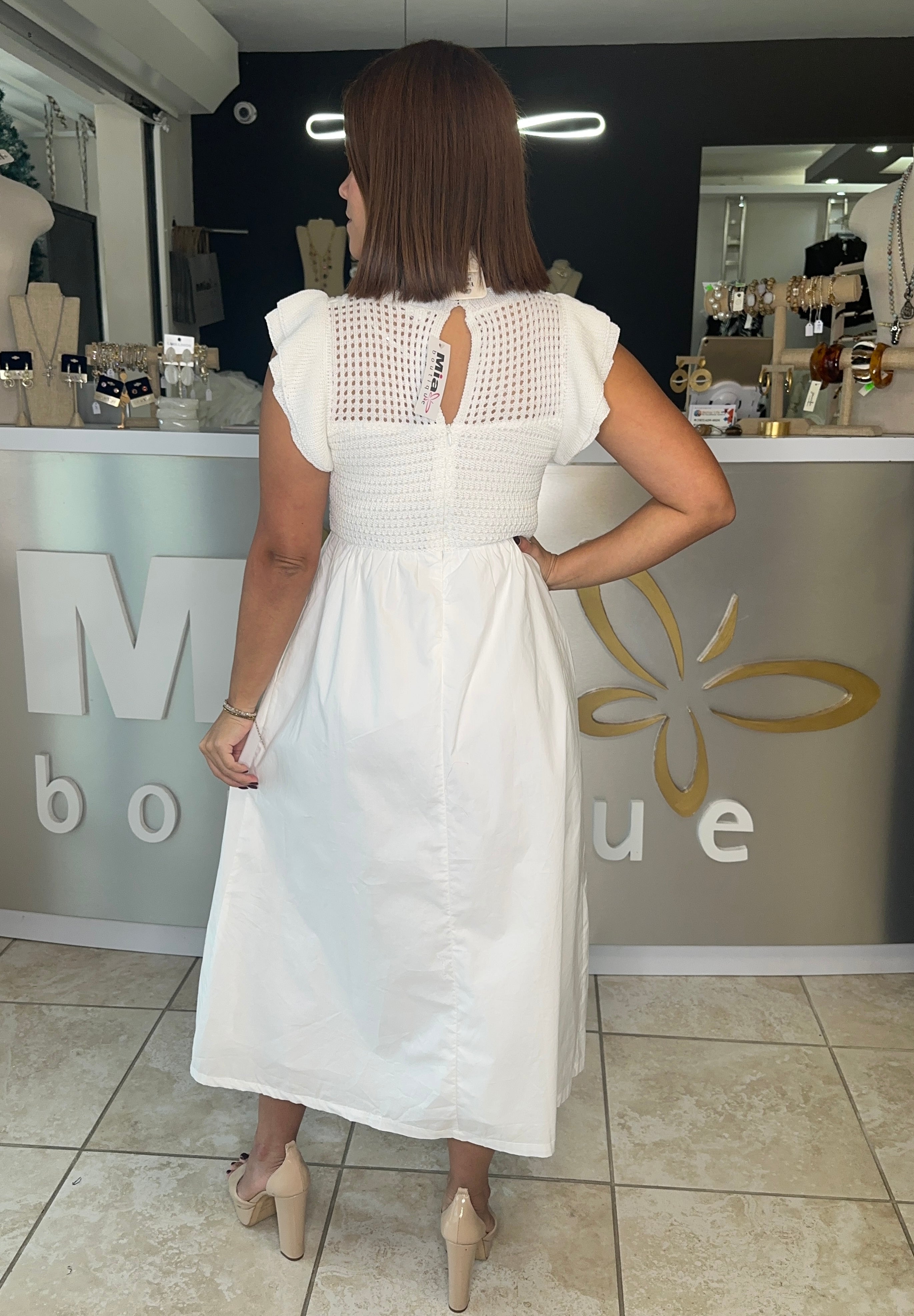 Off White Ruffle Sleeve Dress