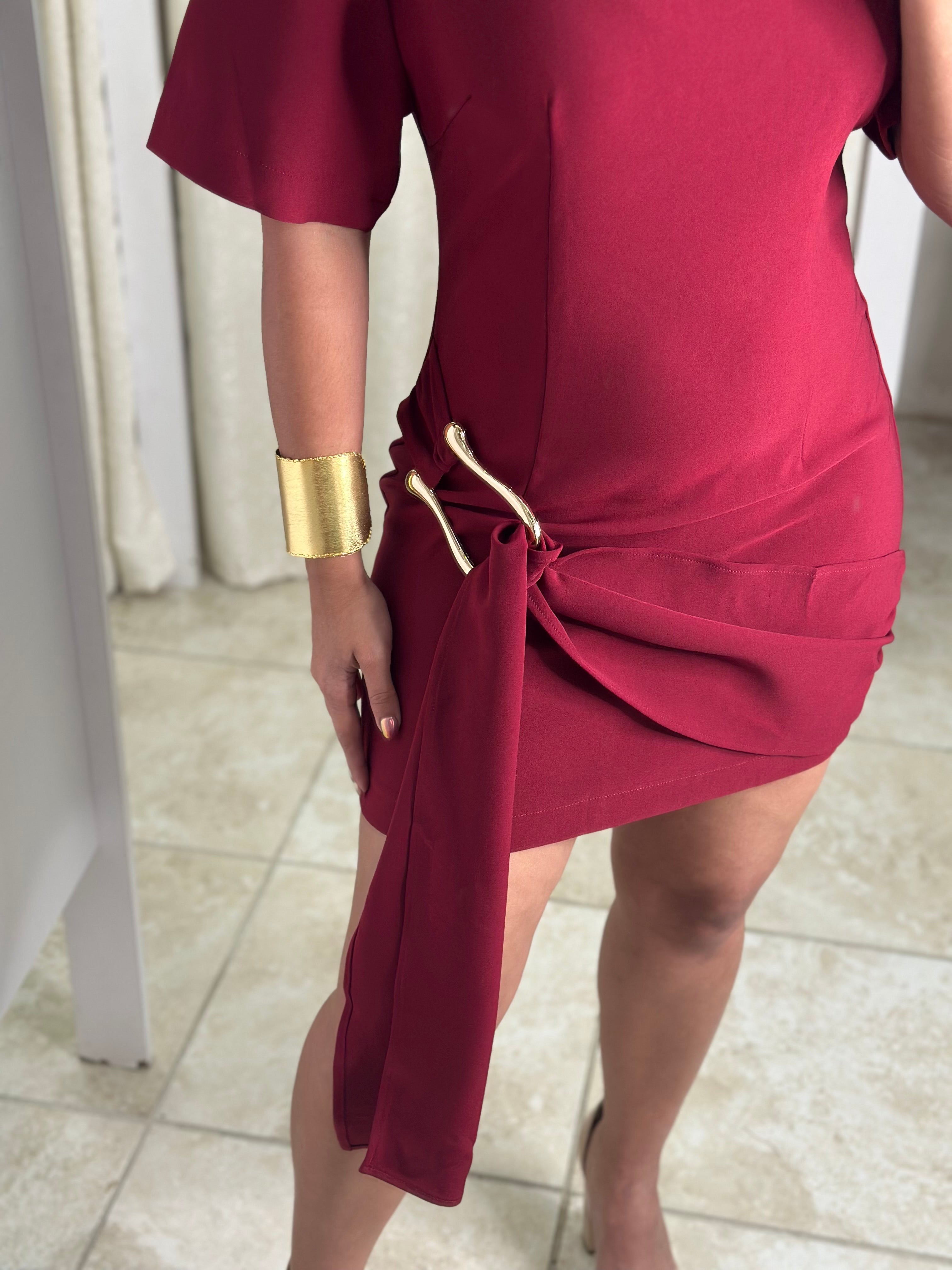 Flattering Draped Belt Detail Mini Dress