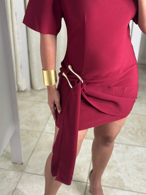 Flattering Draped Belt Detail Mini Dress