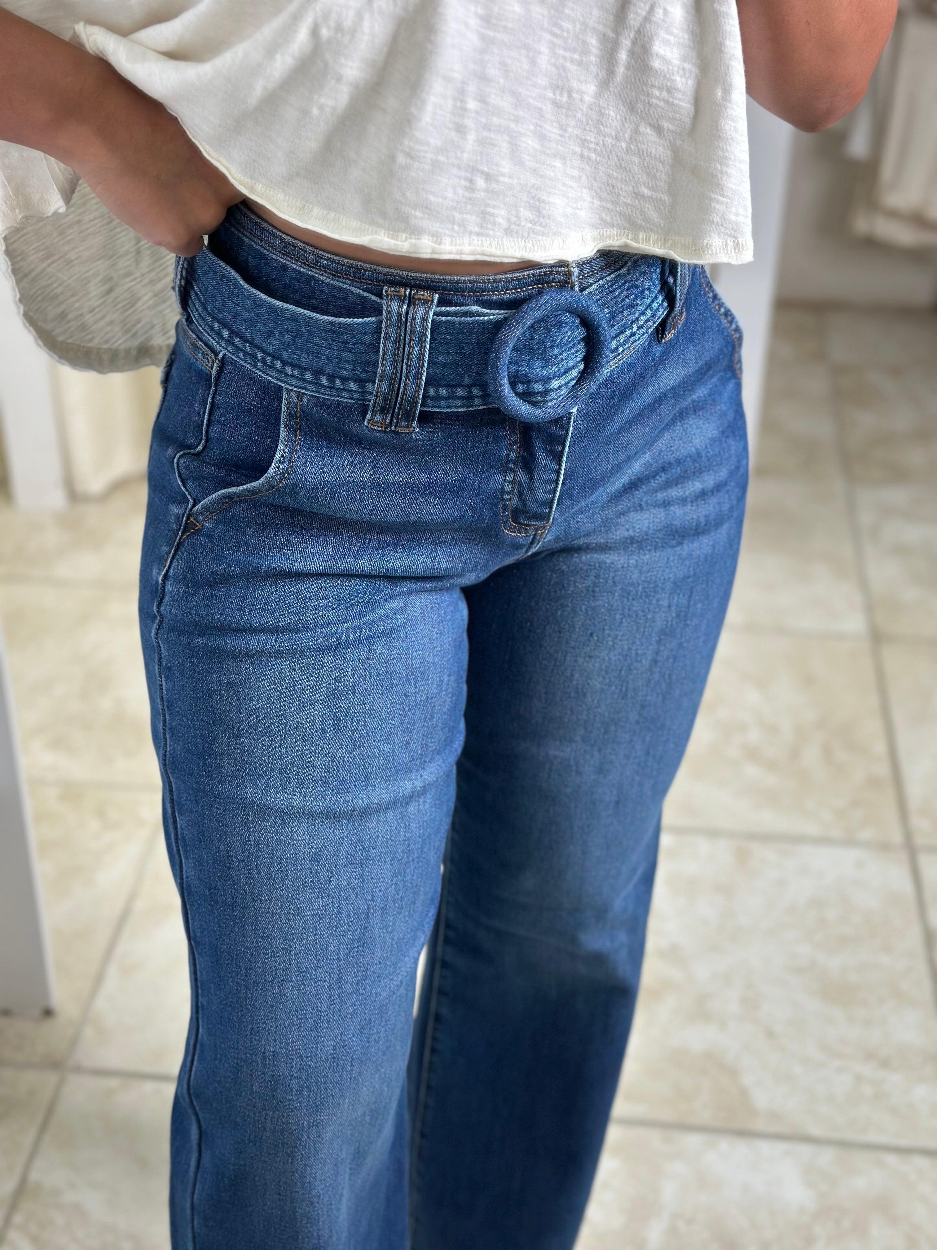 Rise Wide Belted Jeans