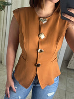 Brown Metal Button Blouse