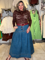 Denim Pleated Midi Skirt