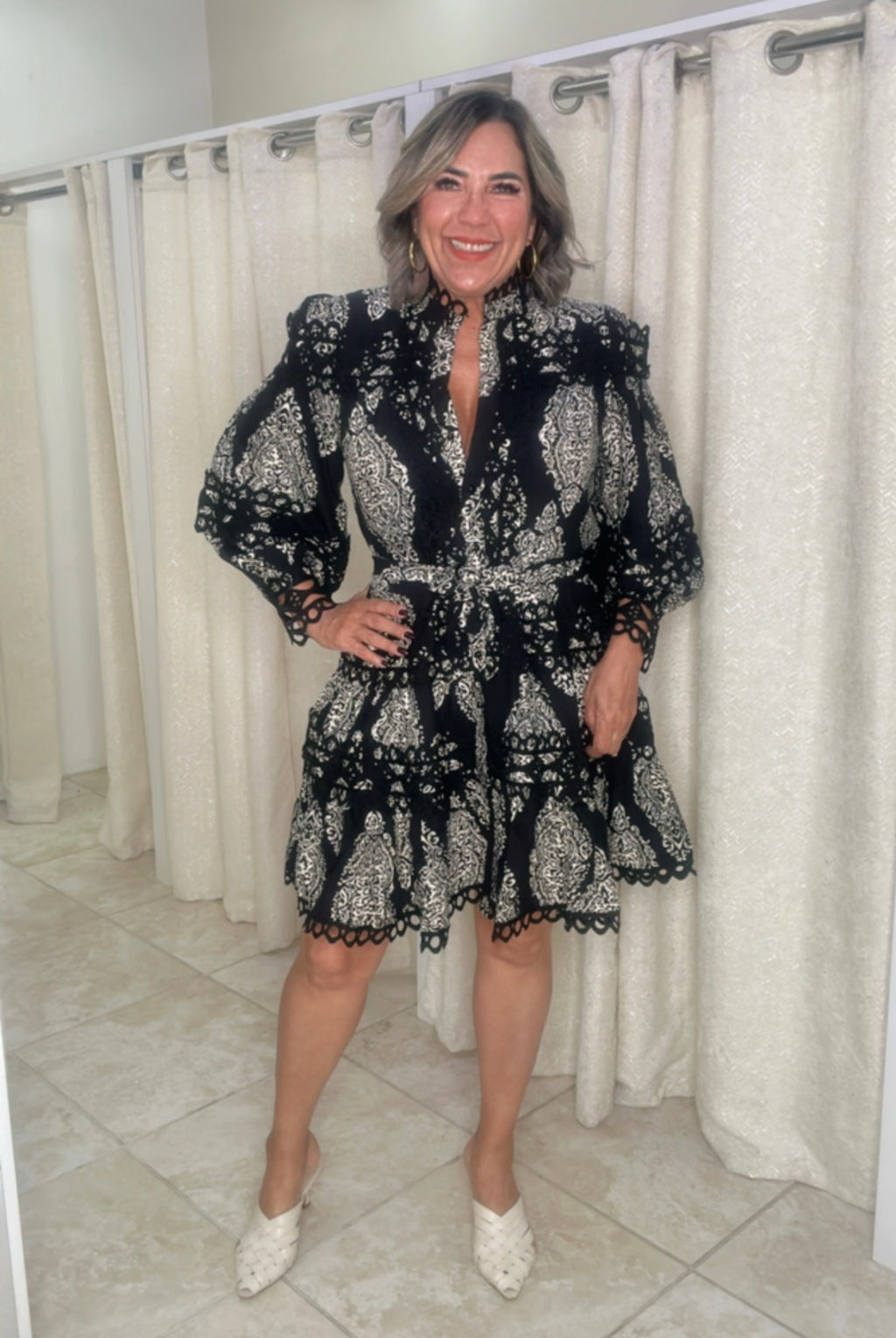 Black Print Short Dress