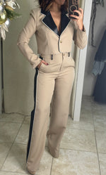 Khaki & Black Leather Pant Set