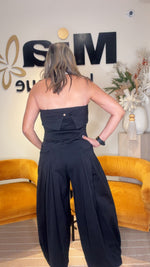 Strapless Smocked Back Barrel Jumpsuit