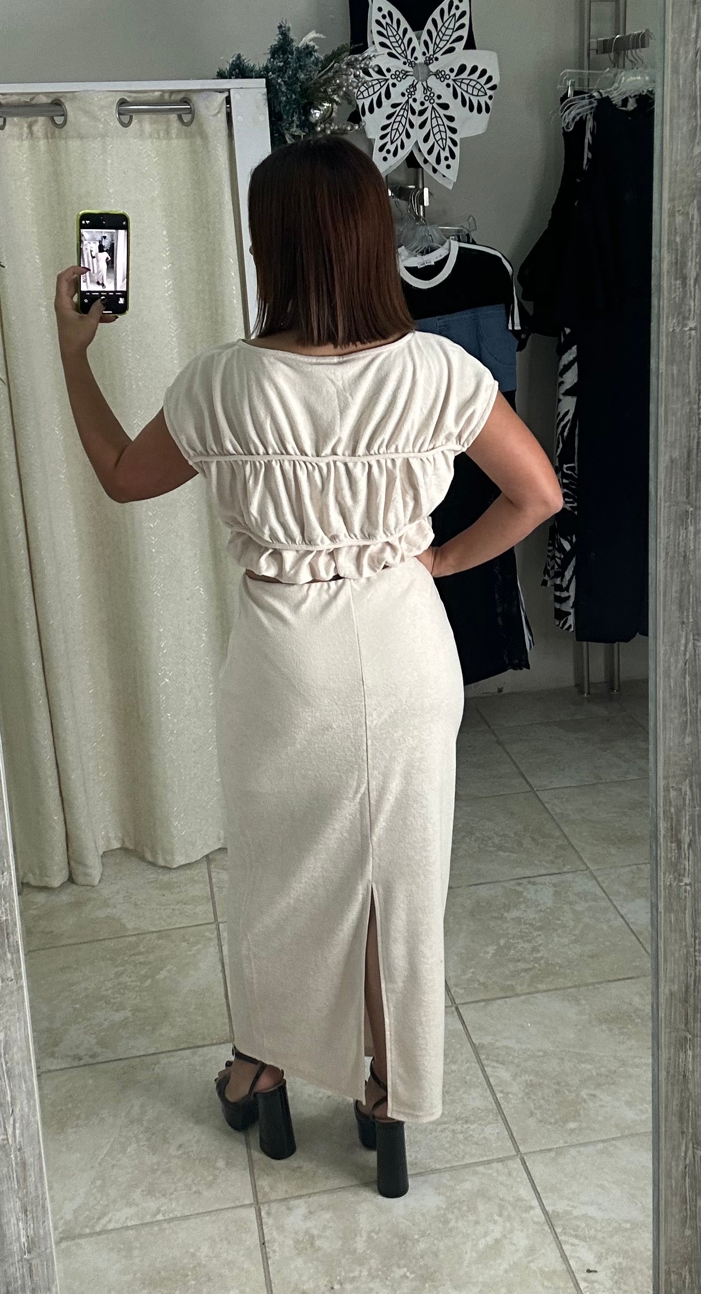 Cream Top & Midi Skirt