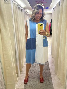 Denim Color Block Patch Dress