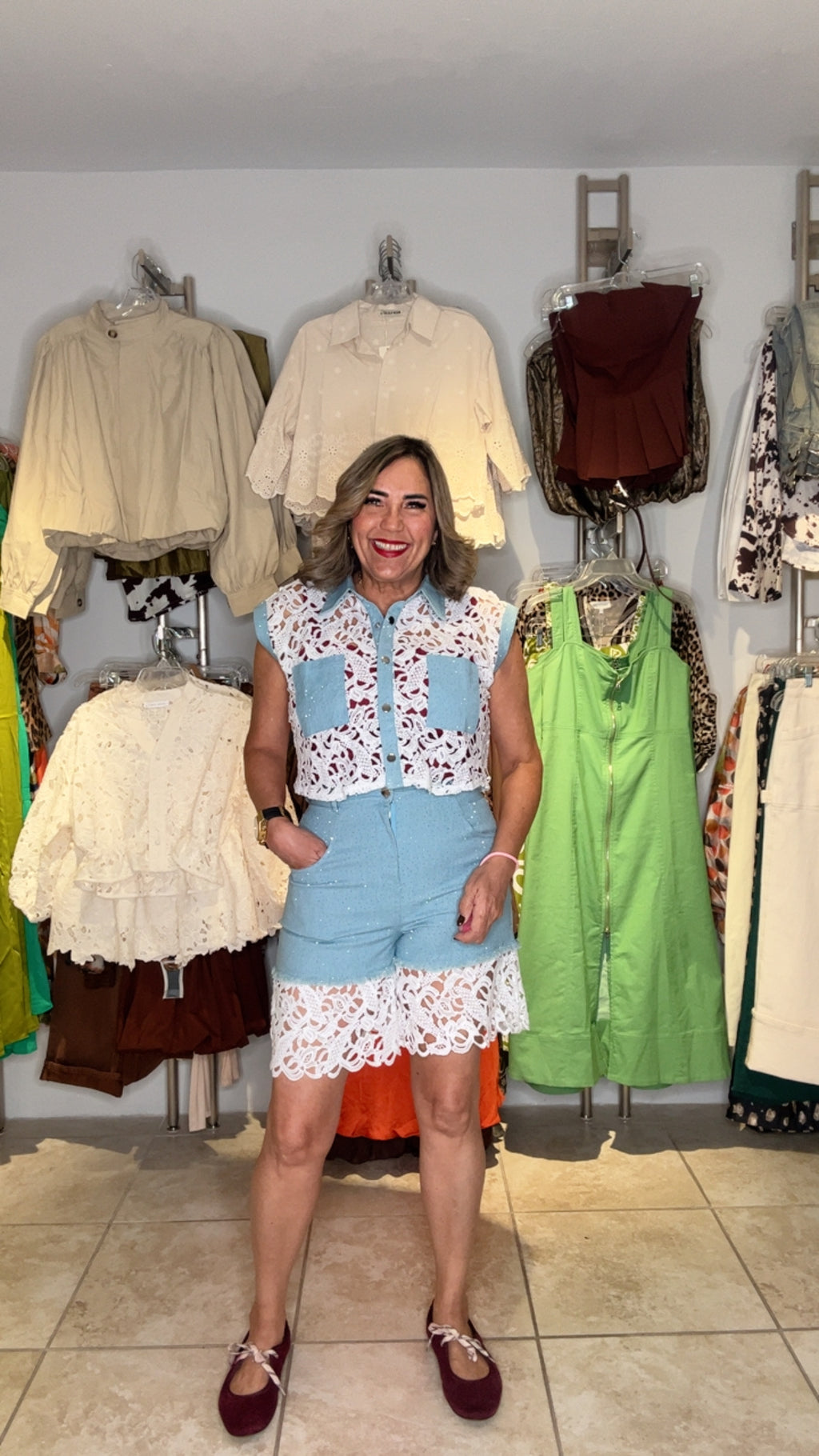 White Eyelet & Denim Set