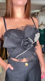 Black Shiny Floral Corset